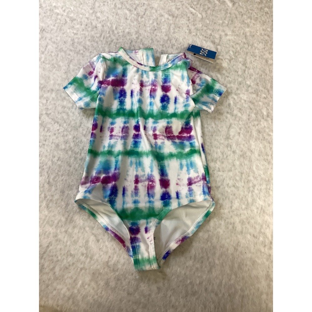 DSG Girls XS Short Sleeve One Piece Swimsuit Tide Dye Multi UV Protection NWT